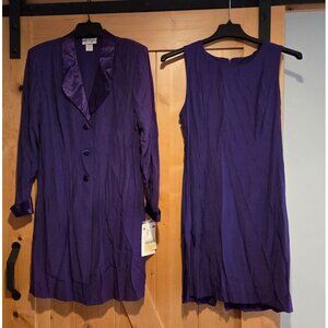 New! Alexis Taylor Women's 12 Midi Dress Long Blazer Purple 2 Piece Satin Trim